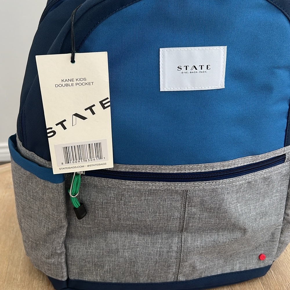 STATE Bags Kane Kids Double Pocket Backpack Navy Gray - Picture 4 of 9